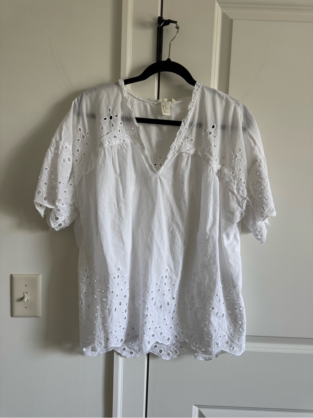 H&M White Eyelet V-Neck Blouse